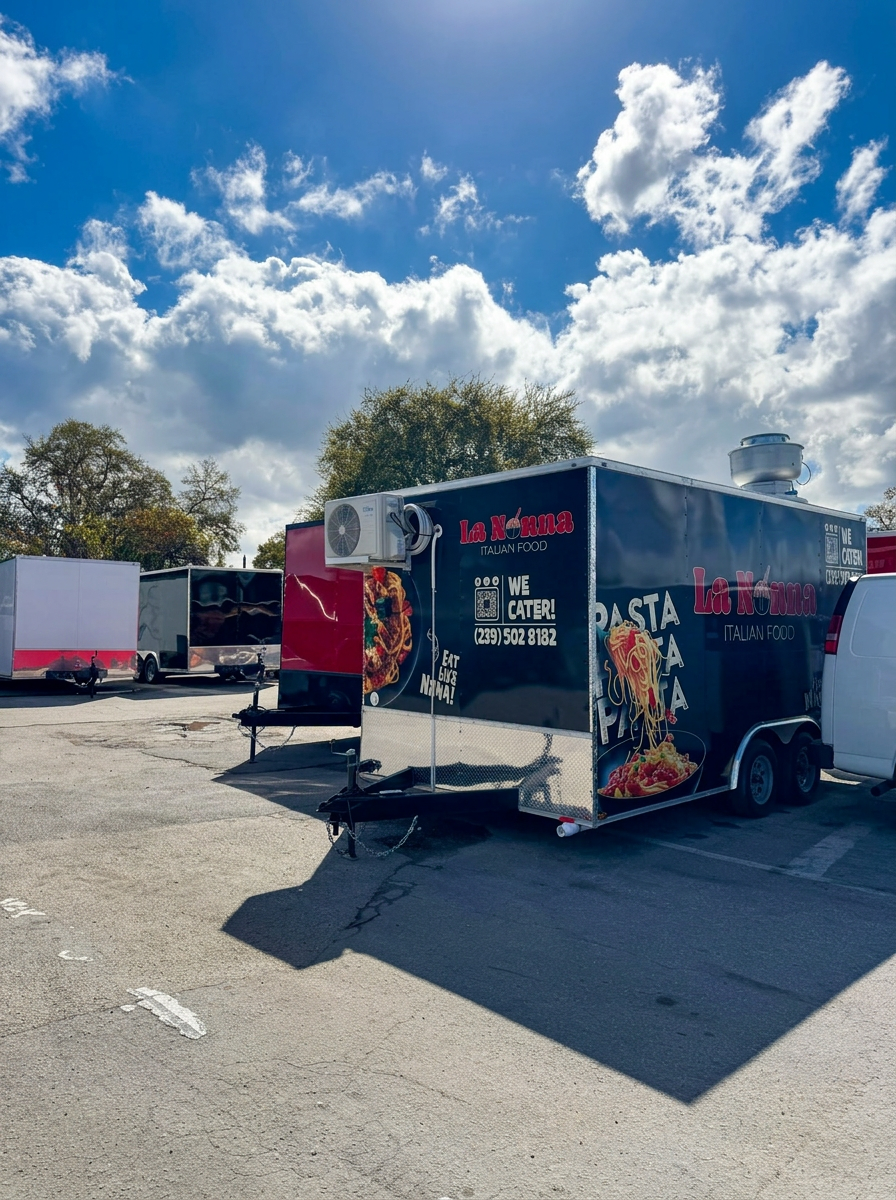 La Nonna Italian Food trailer side wrap with pasta graphics