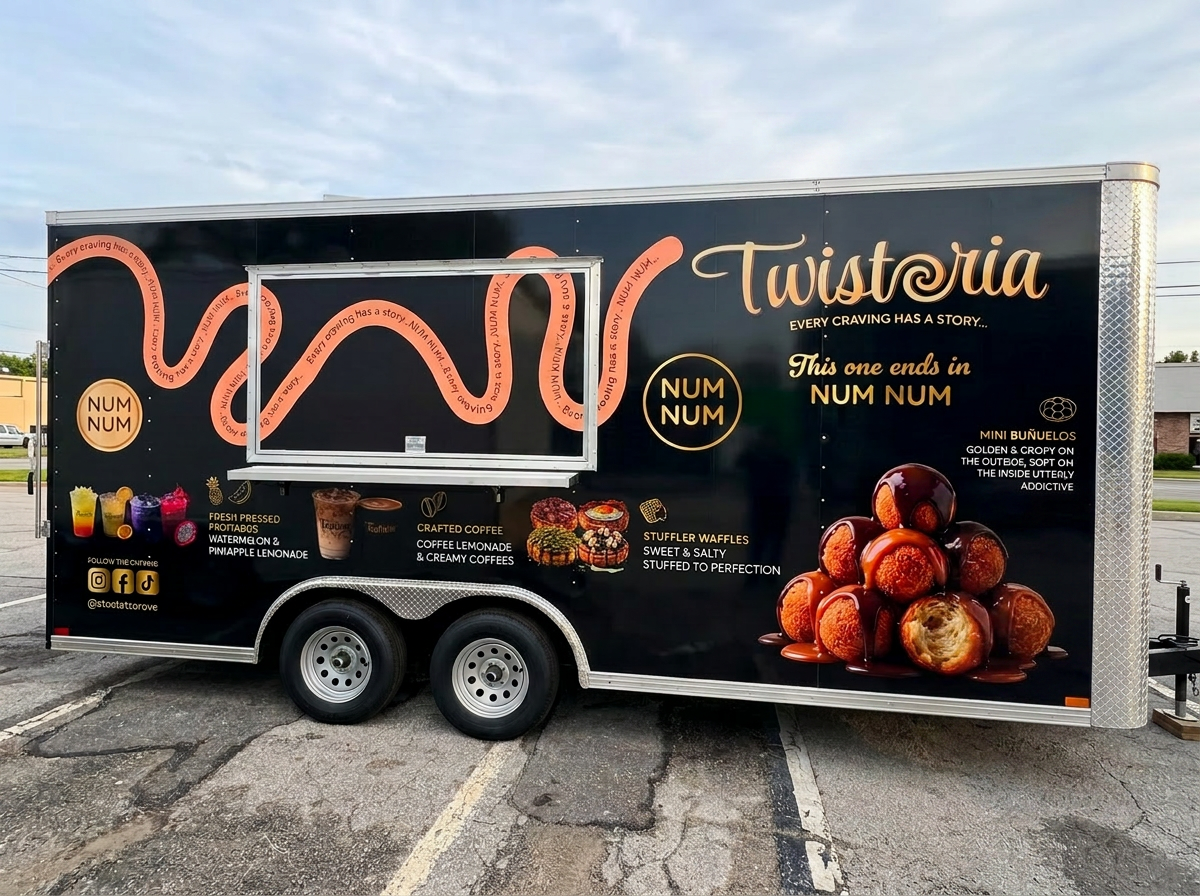 Black dessert trailer wrapping